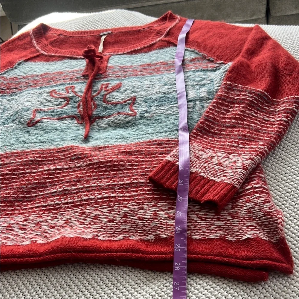 Free People Red and Gray Reindeer Sweater
